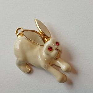 Vintage 1996 Phister Ent. Collectible White Enamel Rabbit Charm Pendant